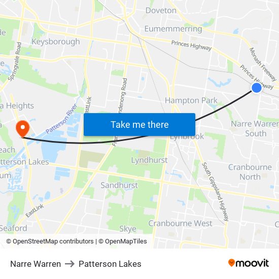 Narre Warren to Patterson Lakes map