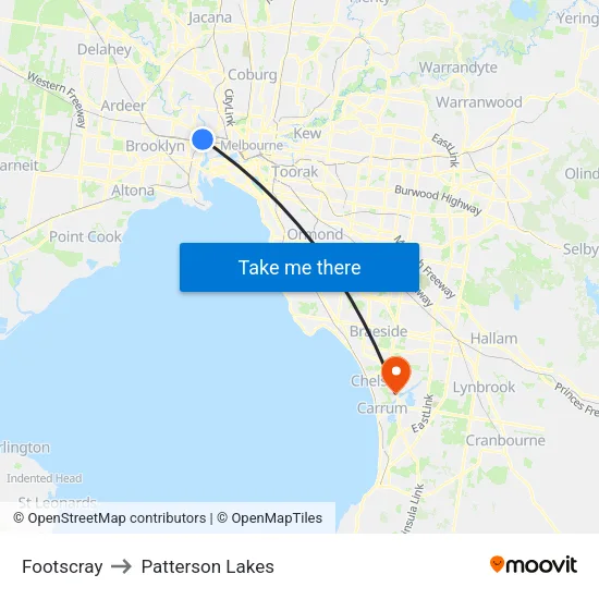 Footscray to Patterson Lakes map