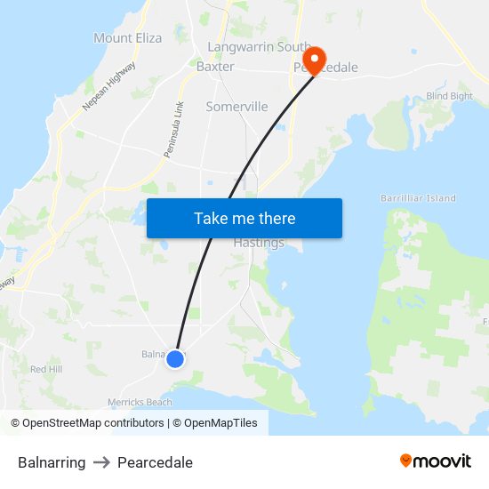 Balnarring to Pearcedale map