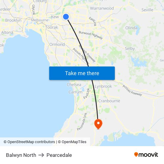 Balwyn North to Pearcedale map