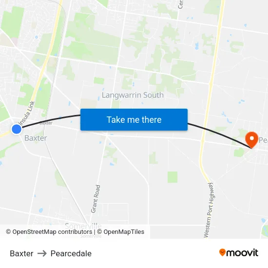 Baxter to Pearcedale map