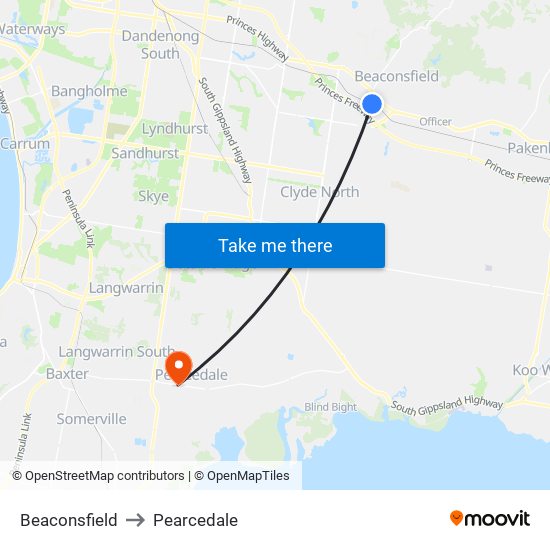 Beaconsfield to Pearcedale map