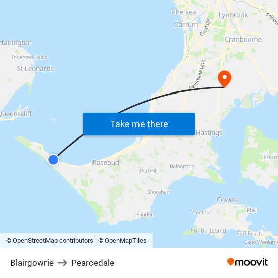 Blairgowrie to Pearcedale map