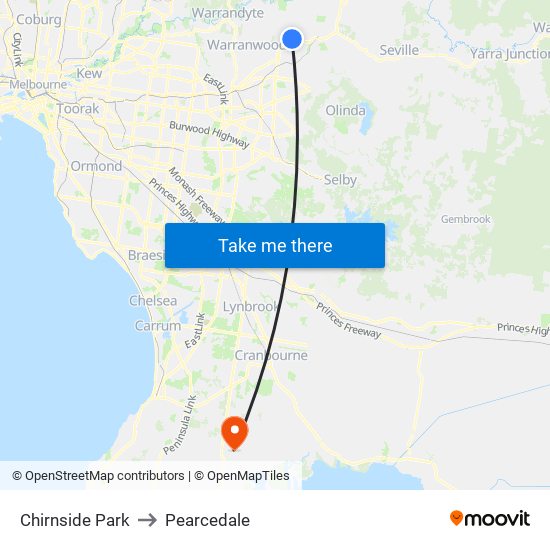 Chirnside Park to Pearcedale map