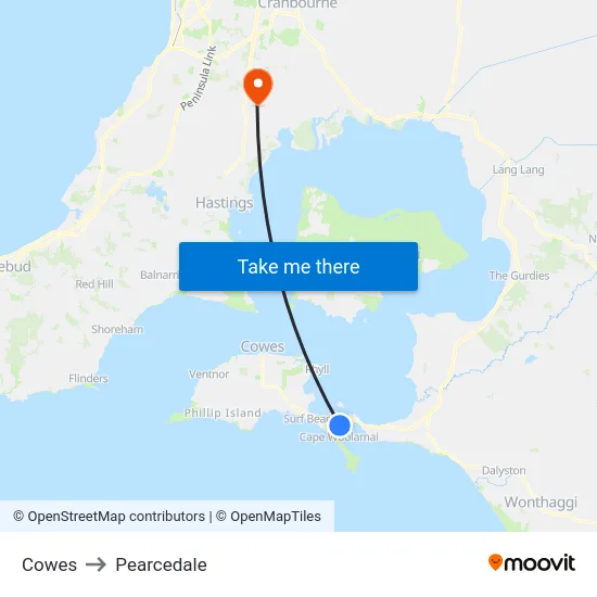 Cowes to Pearcedale map