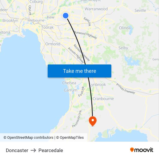 Doncaster to Pearcedale map