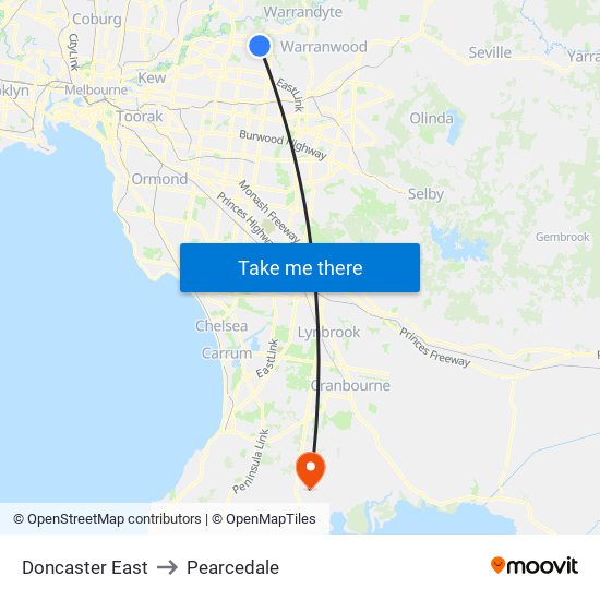 Doncaster East to Pearcedale map