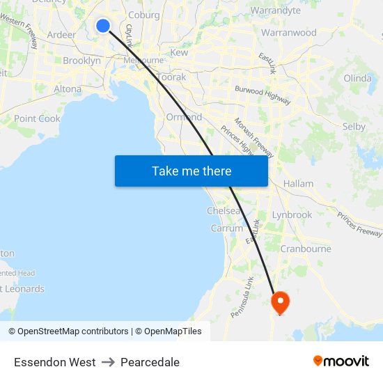 Essendon West to Pearcedale map