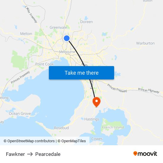Fawkner to Pearcedale map
