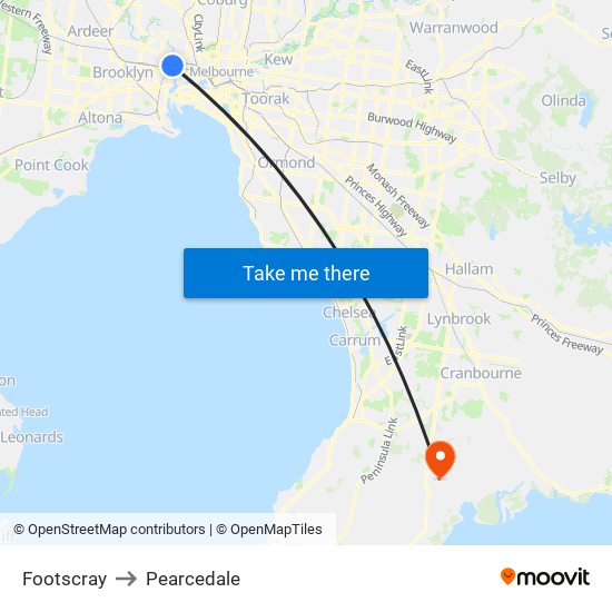 Footscray to Pearcedale map