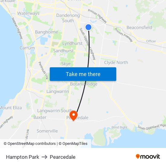 Hampton Park to Pearcedale map