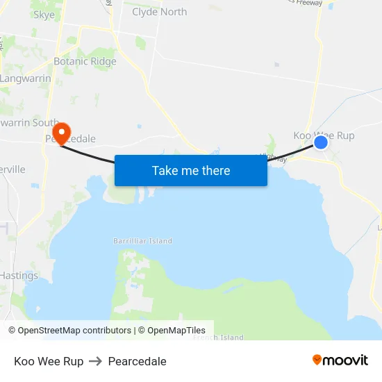 Koo Wee Rup to Pearcedale map