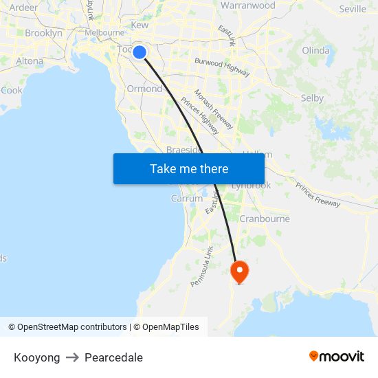 Kooyong to Pearcedale map