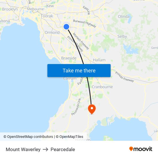 Mount Waverley to Pearcedale map