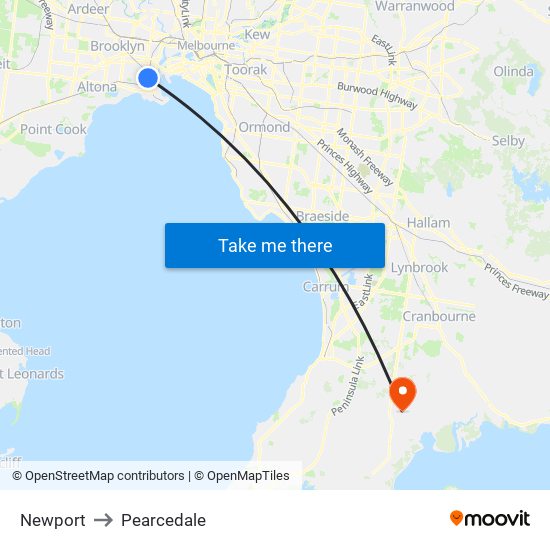 Newport to Pearcedale map