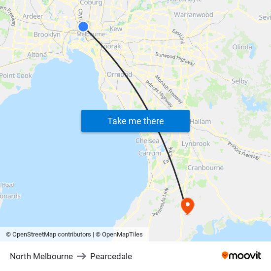 North Melbourne to Pearcedale map