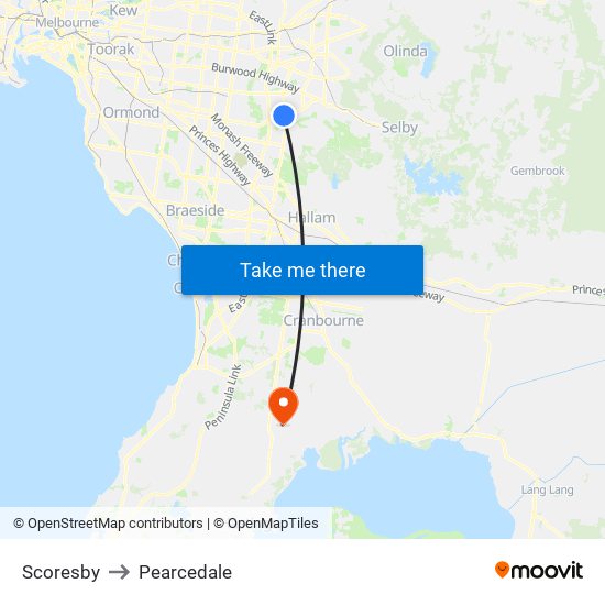 Scoresby to Pearcedale map