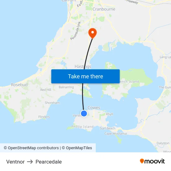Ventnor to Pearcedale map