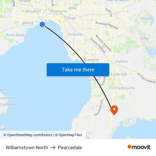 Williamstown North to Pearcedale map