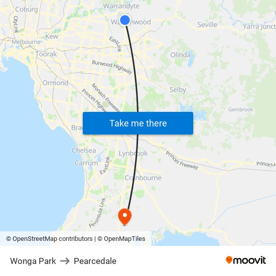 Wonga Park to Pearcedale map