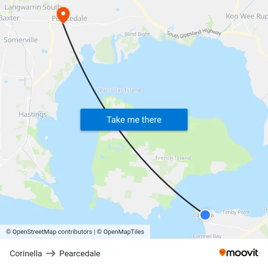 Corinella to Pearcedale map