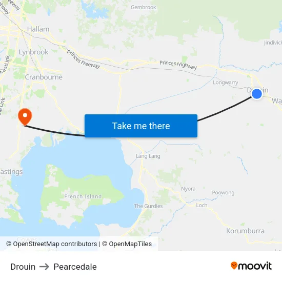 Drouin to Pearcedale map