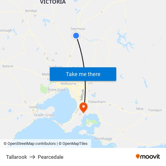 Tallarook to Pearcedale map