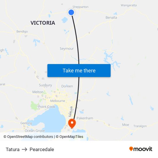 Tatura to Pearcedale map
