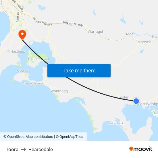 Toora to Pearcedale map