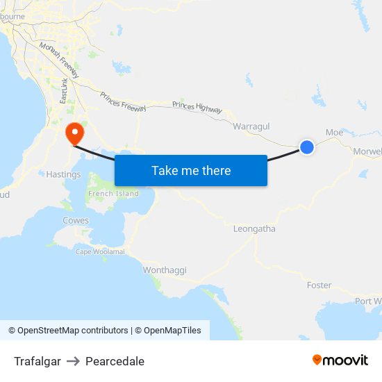 Trafalgar to Pearcedale map