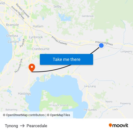 Tynong to Pearcedale map