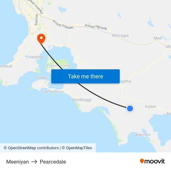 Meeniyan to Pearcedale map