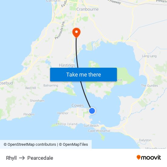 Rhyll to Pearcedale map