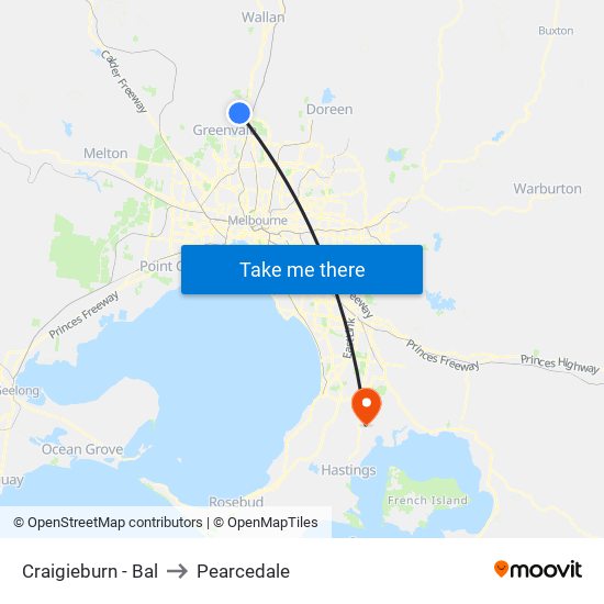 Craigieburn - Bal to Pearcedale map