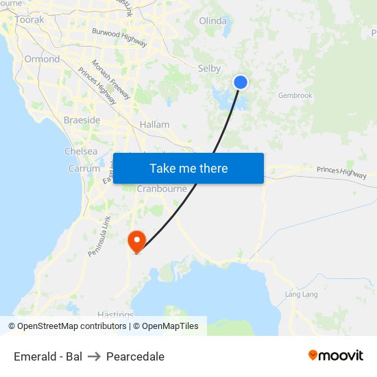 Emerald - Bal to Pearcedale map