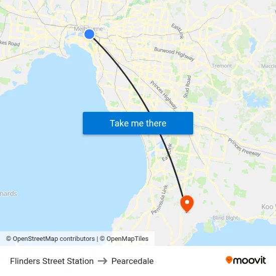 Flinders Street Station to Pearcedale map