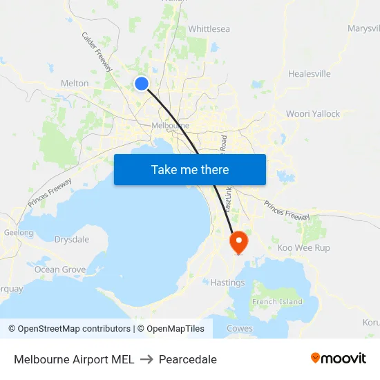 Melbourne Airport MEL to Pearcedale map