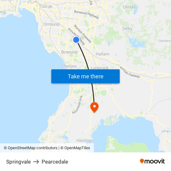 Springvale to Pearcedale map