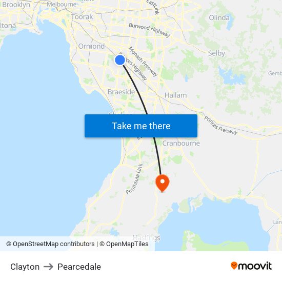 Clayton to Pearcedale map