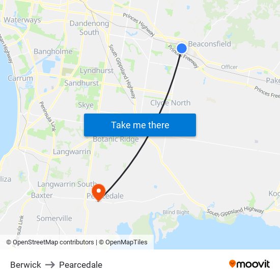 Berwick to Pearcedale map
