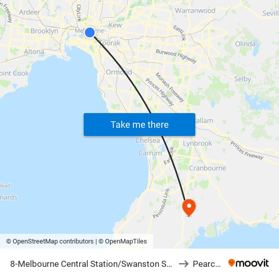 8-Melbourne Central Station/Swanston St (Melbourne City) to Pearcedale map