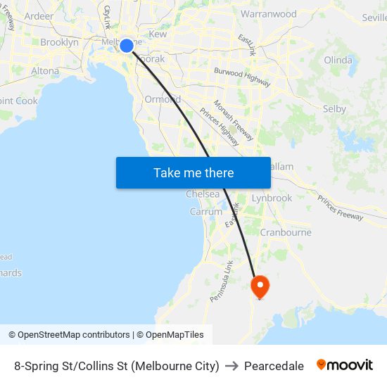 8-Spring St/Collins St (Melbourne City) to Pearcedale map