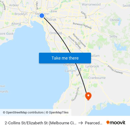 2-Collins St/Elizabeth St (Melbourne City) to Pearcedale map