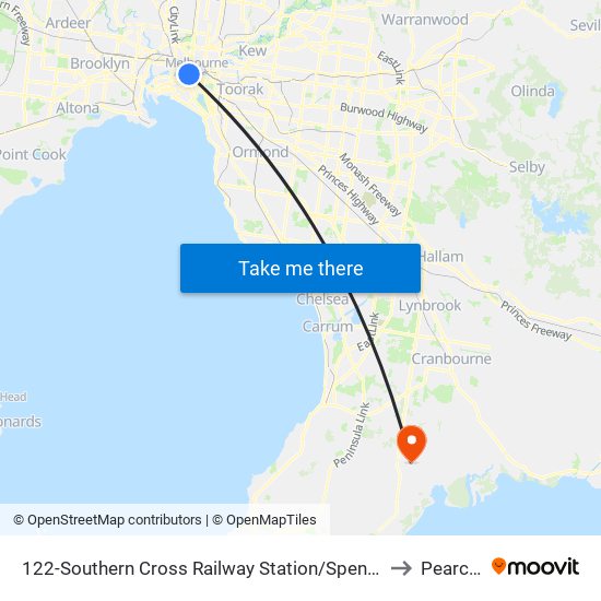 122-Southern Cross Railway Station/Spencer St (Melbourne City) to Pearcedale map