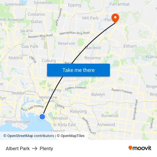 Albert Park to Plenty map