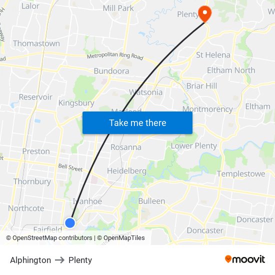 Alphington to Plenty map