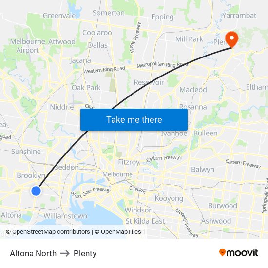 Altona North to Plenty map