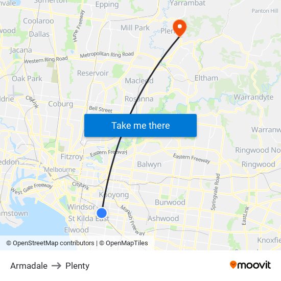 Armadale to Plenty map