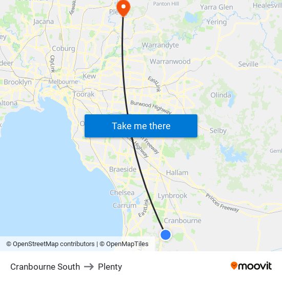 Cranbourne South to Plenty map