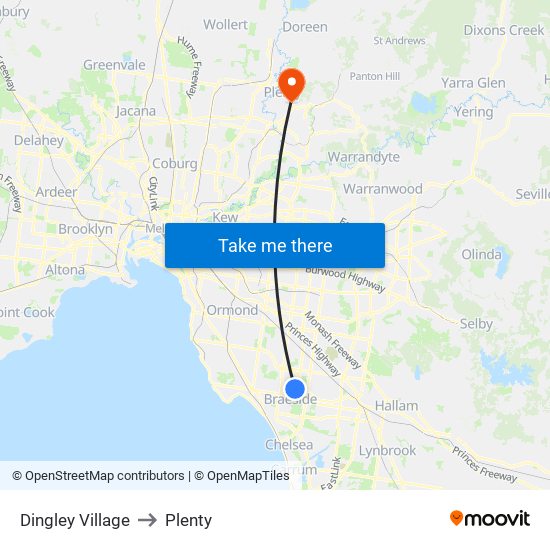 Dingley Village to Plenty map